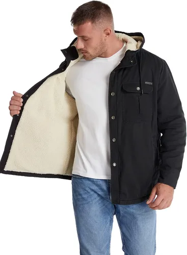 Vista 5 de Mr.Stream Abrigo térmico para hombre, con forro polar y forro polar con capucha de algodón lavado Negro