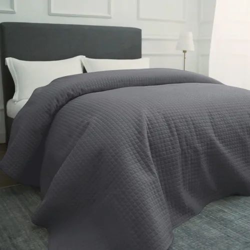 Vista 5 de HollyHOME Colcha de Cama Acolchada Pinsonic Individual Sólida Súper Suave de Lujo a Cuadros Cubrecama Cobertor de Cama, Gris Oscuro, Full/Queen