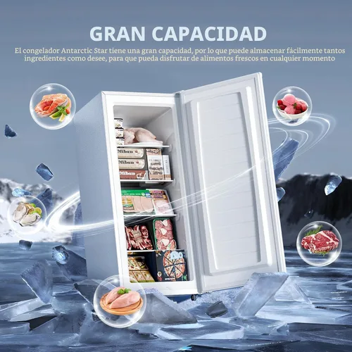 Vista 5 de Antarctic Star Congelador vertical de 6.0 pies cúbicos, congelador compacto con control de 7 temperaturas, estantes de vidrio extraíbles, patas