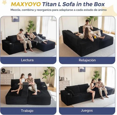 Vista 4 de MAXYOYO - Sofá deshuesado, sofá seccional en forma de L de 104 pulgadas, diván orientado hacia la derecha