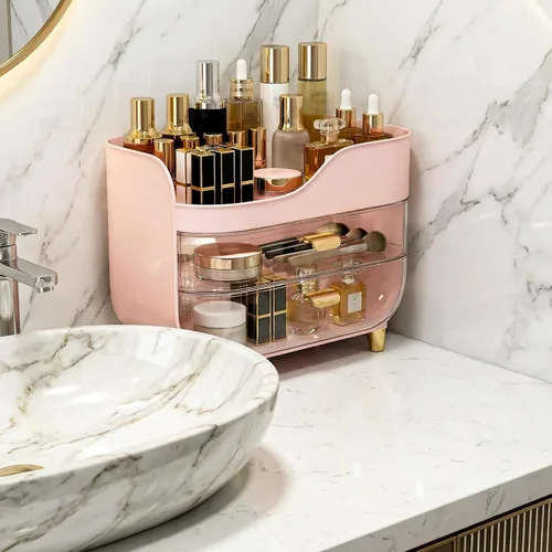 Vista 7 de Organizador de maquillaje para tocador con cajones grandes y suaves, organizador de cuidado de la piel extra grande para encimera de baño y tocador