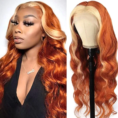 Vista 18 de QD-Tizer Pelucas de cabello sintético con encaje frontal de 13 x 6 pulgadas, sin pegamento, color rojo vino, color burdeos, pelucas de cabello largo