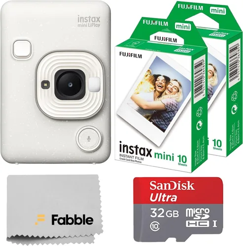 Vista 9 de Paquete de cámara instantánea Fujifilm INSTAX Mini LiPlay híbrida con 20 hojas de película INSTAX Mini, tarjeta microSD de 32GB, cable de carga USB