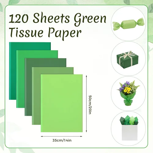 Vista 2 de woric 120 hojas de papel de seda verde para bolsas de regalo, papel de seda multicolor grueso de 17 GSM, a granel para envolver regalos, graduación