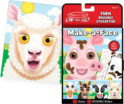 Vista 6 de Melissa & Doug Make-a-Face - Almohadilla adhesiva reutilizable de animales, paquete de 3 (safari, granja, mascotas)