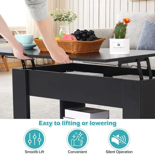 Vista 5 de Mesa auxiliar elevable, mesa de centro de madera ajustable de 39.4 pulgadas de altura con compartimento oculto y estante inferior de almacenamiento