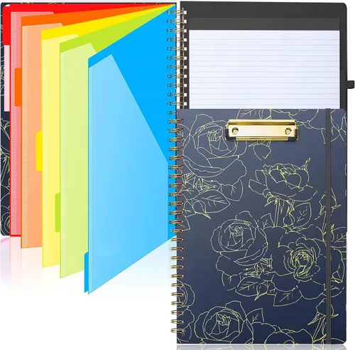 Vista 9 de Sooez Folio portapapeles con bloc de notas recargable, carpeta con 10 bolsillos de almacenamiento para tamaño carta, cuaderno portapapeles