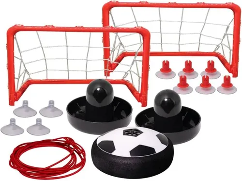 Vista 2 de Air Soccer - Juego de pelota flotante de fútbol, juguetes para niños, juego de acción de mesa de fútbol acolchado, incluye 2 paletas y 2 postes