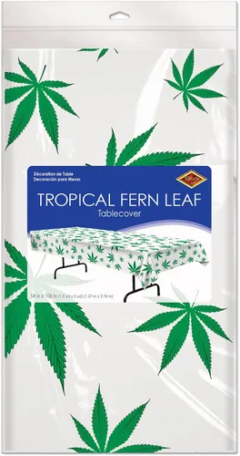 Vista 4 de Beistle Mantel de hojas de helecho tropical, 54 x 108 pulgadas, blanco/verde