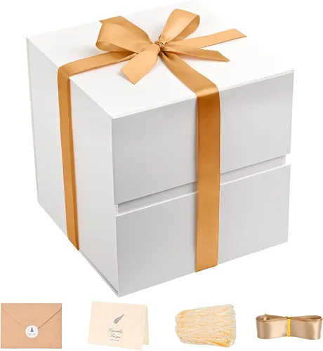 Vista 75 de LIFELUM Square Gift Box with Magnetic Lid, Card, Sticker, Ribbon, Shredded Paper Filler for Business, Wedding, Birthdays