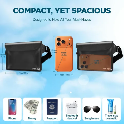 Vista 5 de Bolsa impermeable para playa, bolsa impermeable para teléfono y pasaporte, riñoneras para mujeres, bolsas secas flotantes para cruceros, viajes