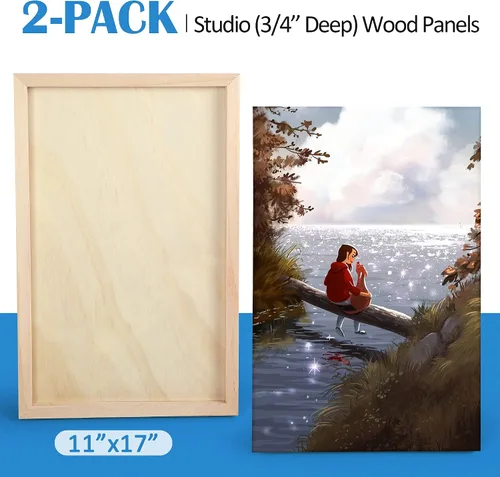 Vista 6 de Kit de Paneles de Lienzo de Madera de Abedul Sin Terminar, Falling in Art Paquete de 2 de 11x17'' Tablas de Cuna de Estudio de 3/4'' de Profundidad