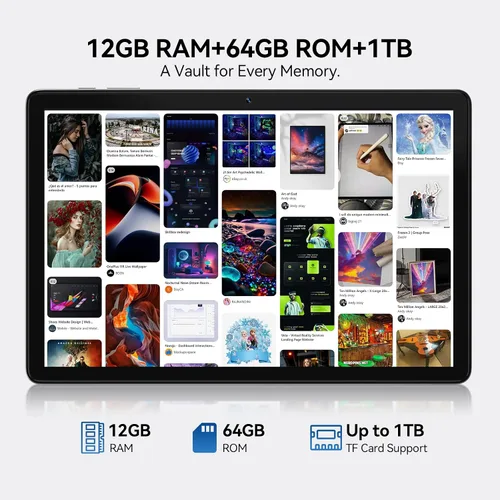 Vista 5 de 10.1 Inch Android 16 Tablet, 12GB + 64GB, Helio G80 for Home Use, WiFi