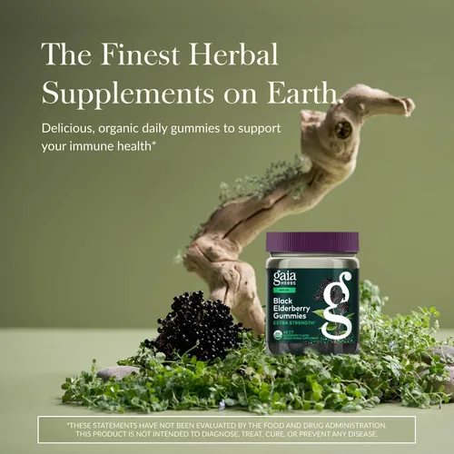Vista 2 de Gaia Herbs Gomitas extra fuertes de saúco negro (Sambucus nigra) - Delicioso suplemento de apoyo inmunológico* - Bayas de saúco negras orgánicas