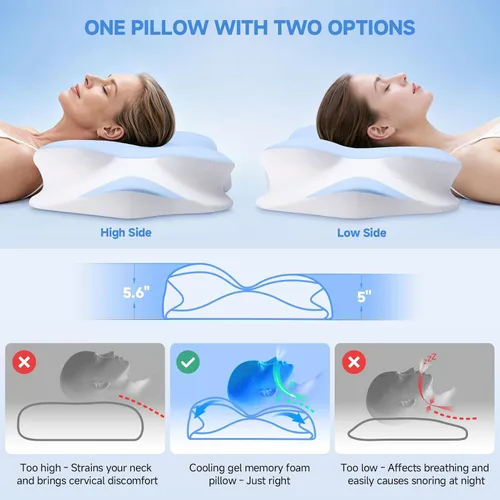Vista 7 de Almohada de espuma viscoelástica refrescante 2026 con funda de seda de hielo, almohada ergonómica de apoyo cervical para aliviar el dolor, almohada