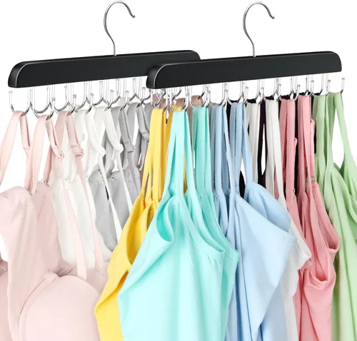 Vista 11 de Colgador de brasier para armario, organizador de camisetas sin mangas, capacidad de 20 ganchos, plegable, de madera, ahorro de espacio, organizador