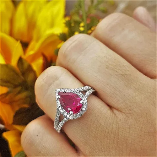 Vista 51 de Dazzlingrock Collection Anillo de compromiso con forma de lágrima y diamante blanco natural redondo de 0.45 quilates con halo de diamantes blancos