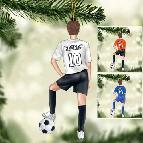 Vista 14 de Adorno de fútbol personalizado, adorno de Navidad de jugador de fútbol personalizado con nombre y número, regalo deportivo único para hombres