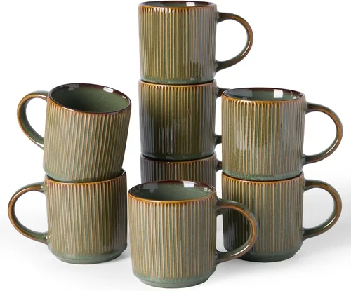 Vista 26 de famiware Juego de 4 tazas de café de 12 onzas, tazas de cerámica con asa Negro (Star-Black)