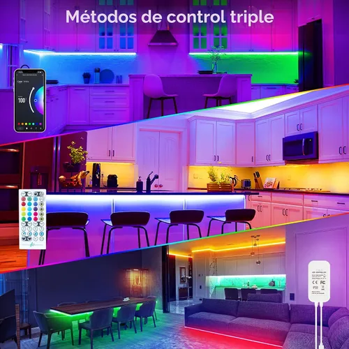 Vista 2 de maylit Kit de 10 luces RGB inteligentes para debajo del gabinete, compatible con Alexa y Google Assistant, aplicación y control remoto
