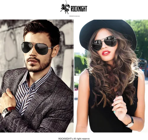 Vista 2 de ROCKNIGHT Lentes de sol polarizados estilo aviador para hombres y mujeres, lentes de sol con parte superior plana de metal, ligeras