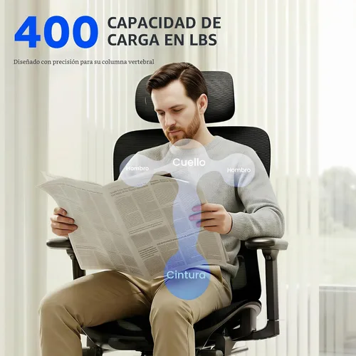 Vista 7 de FLEXISPOT ErgoX - Silla de oficina ergonómica premium con reposapiés, reposabrazos 3D ajustables, soporte lumbar dinámico, función de reclinación e