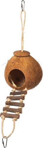 Vista 8 de Prevue Pet Products Naturals - Caminata de coco doble para animales pequeños y pájaros 62818,16X4X9 Escondite de coco 100% natural, puente y túnel
