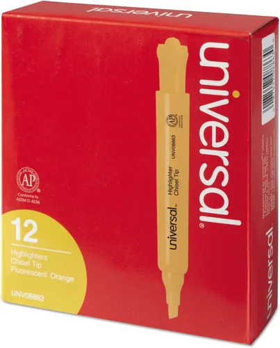 Vista 5 de Universal 08863 - Resaltador de escritorio, punta de cincel, naranja fluorescente, docena