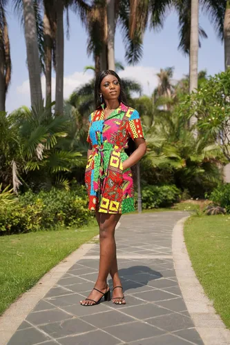 Vista 4 de HongyuAmy Vestido africano Batik con botones y estampado de Ankara de manga corta con bolsillos