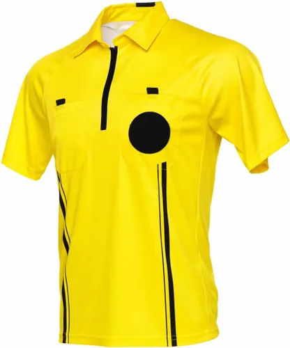 Vista 4 de Murray Sporting Goods Camiseta de árbitro de fútbol amarillo Camiseta oficial de árbitro de fútbol profesional para hombre, manga corta