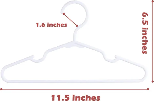 Vista 4 de Perchas para ropa de bebé, paquete de 120 perchas de plástico blanco para niños, 11.5 pulgadas, ahorro de espacio, antideslizantes, para bebés