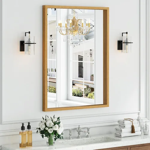 Vista 24 de Syndra Espejo de baño con marco de madera negra, 22 x 30 pulgadas, moderno espejo de tocador para pared, marco delgado y profundo impermeable Negro