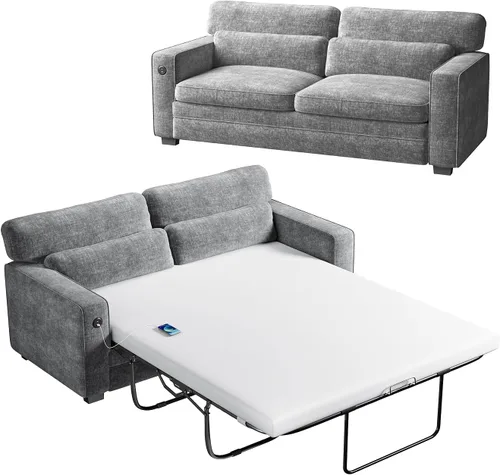 Vista 8 de Marsail Sofá cama extraíble, sofá cama tamaño Queen con colchón de espuma viscoelástica, sofá cama convertible 2 en 1 de felpilla con 2 fundas