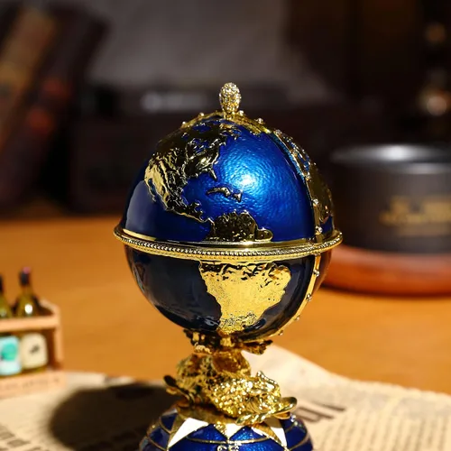 Vista 3 de Faberge - Caja de joyería de huevo con diamantes de imitación esmaltados, caja de joyería Faberge con bisagras, caja de anillos para decoración