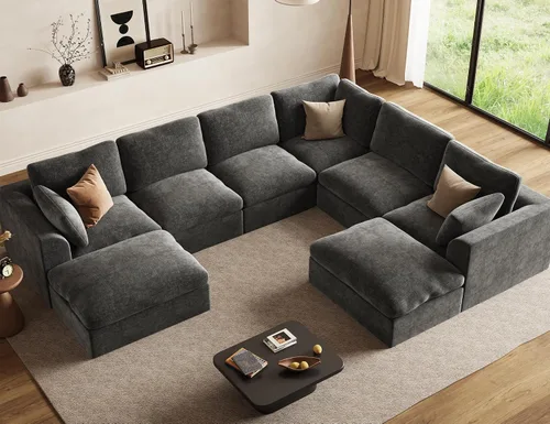 Vista 15 de Sofá modular de nube de 110" sofá deshuesado en forma de L seccional de Harina de avena ligera