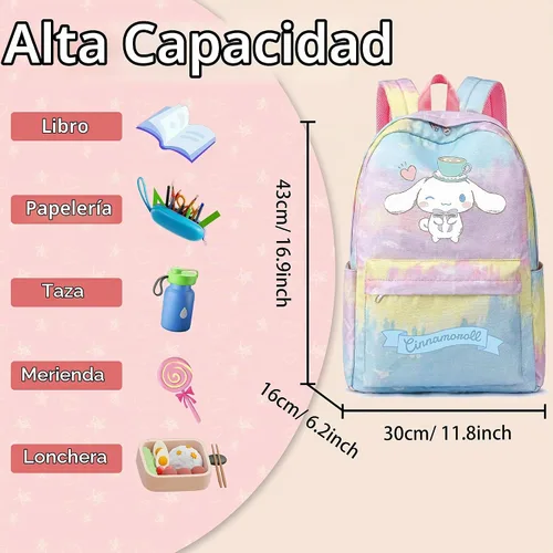 Vista 3 de Roffatide Anime Cinnamoroll Print Casual Mochila Big Ear Dog Laptop Mochila