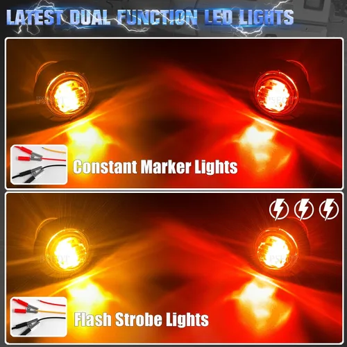 Vista 2 de PSEQT Flash estroboscópico de 3/4 pulgadas + luces de marcador constante, luces LED de doble función, luces redondas de separación lateral traseras