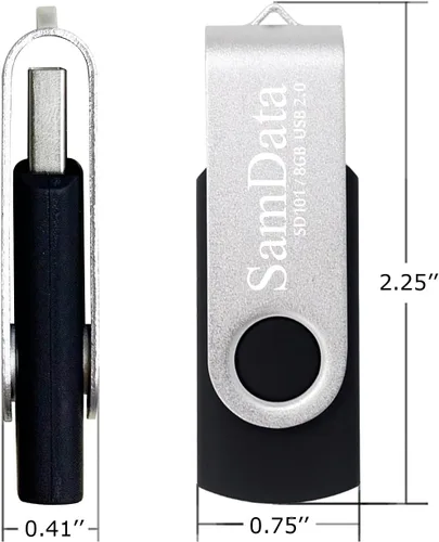 Vista 4 de SamData Unidades flash USB de 8 GB, 1 paquete de unidades de pulgar USB 2.0 de 8 GB, memoria USB con indicador LED (negro, 1 unidad)