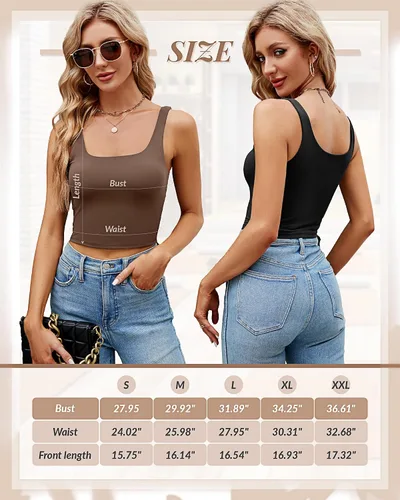 Vista 6 de Locoowai 3 piezas de camiseta sin mangas para mujer, cuello cuadrado, camiseta sin mangas para fitness, informal, básica, para entrenamiento, yoga