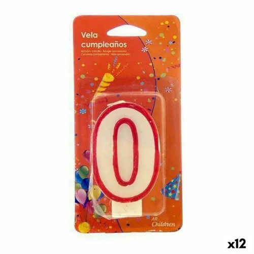 Vista 2 de Vela Cumpleaños Número 0 Blanco Rojo (12 Unidades)