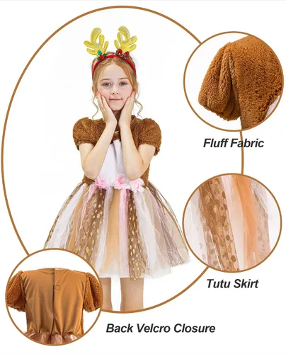 Vista 5 de Disfraz de ciervo de Navidad para niñas vestido de Navidad con diadema