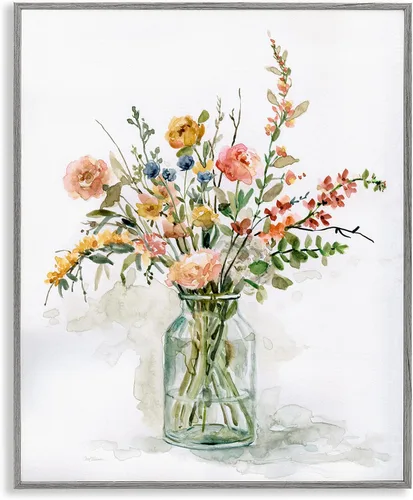 Vista 16 de Stupell Industries 'Ramo floral de rosas de prado rural' Arte Giclée enmarcado Blanco costero (Texturado)