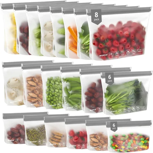 Vista 13 de IDEATECH Paquete de 12 bolsas de almacenamiento de alimentos aptas para lavavajillas, bolsas de congelador sin BPA, bolsas reutilizables