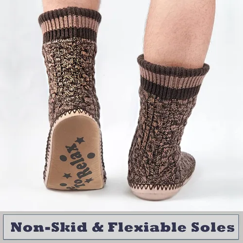 Vista 3 de Cozylook Calcetines tipo pantufla para hombre, con forro polar, suela antideslizante, para invierno, suaves, gruesas, acogedoras, cálidas, peludas