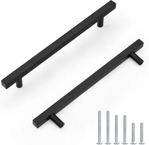 Vista 49 de Probrico Paquete de 5 manijas de gabinete, color negro, 2-1/2 pulgadas (2.520 in), barra cuadrada en T, manijas de gabinete de cocina, tiradores