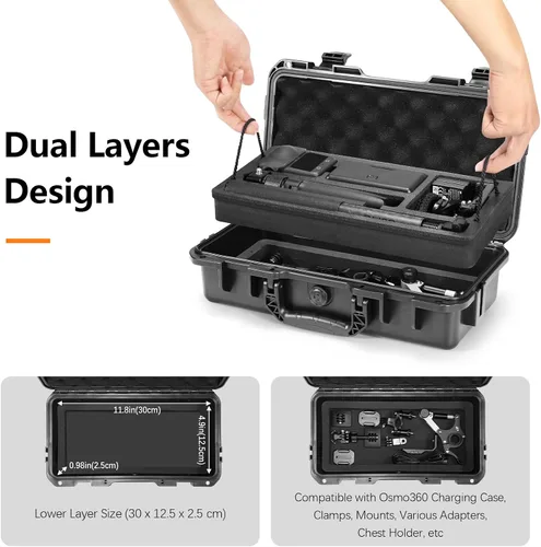 Vista 4 de AMAZEAR Osmo 360 - Funda rígida de doble capa IP67, impermeable, a prueba de golpes, para DJI Osmo 360 Adventure Combo Accesorios, portátil