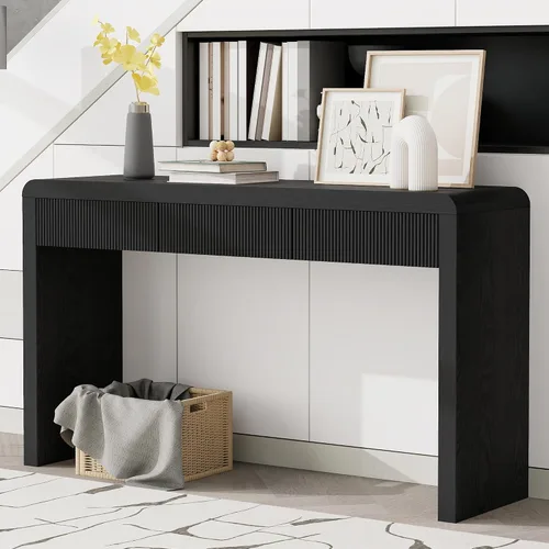 Vista 15 de Knocbel Mesa consola con 2 cajones ranurados, mesas de sofá modernas con curvas redondeadas únicas y superficie lisa para sala de estar, entrada, 55