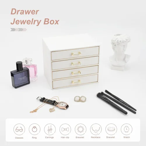 Vista 3 de V-LAFUYLIFE Jewelry Organizer,Leather Jewelry Boxes for Women Girls,Stackers Jewelry Box,Jewelry Case Removable Tray for Earrings Ring Bracelet
