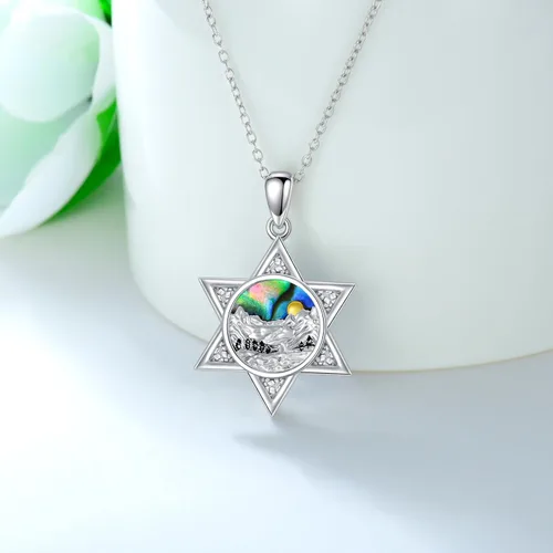 Vista 6 de PROESS Collar de plata de ley con colgante de montaña y sol de semilla de mostaza/masónico/brújula para mujeres y hombres, collar con colgante