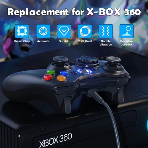 Vista 4 de Dinosoo Replacement for X-box 360 Controller Wired, Upgraded Joystick Compatible Steam Games Windows 11/10/8/7 USB Wired Gamepad Joystick No Turbo
